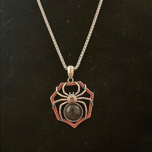 Stainless Steel With Car’s Eye Quartz Spider Pendant Necklace